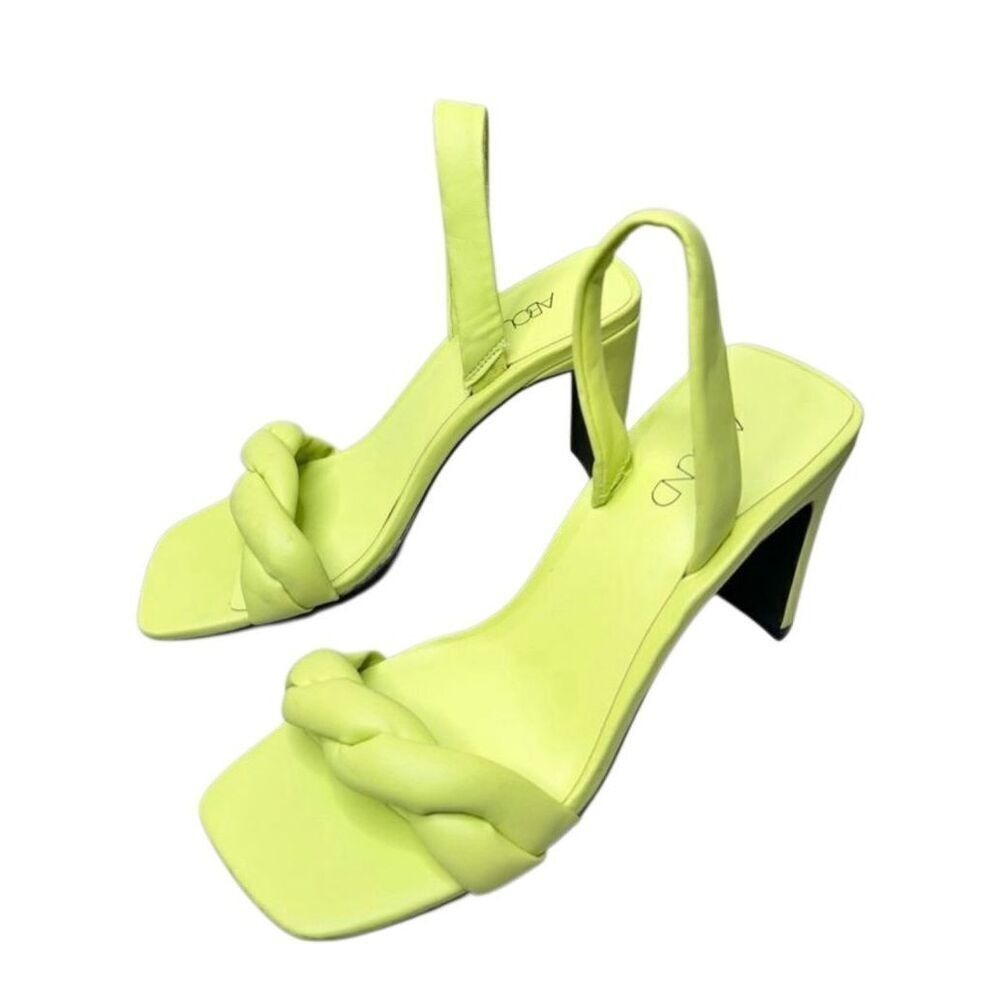Abound Abryleigh Neon Lime Green Twisted Strap Square Toe Block Heel Sandals 5.5 - Picture 2 of 10